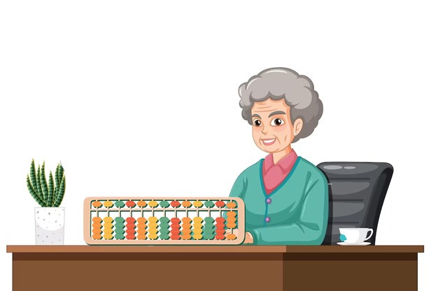 Old women holding Abacus